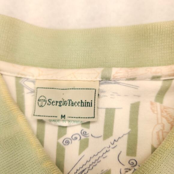 Sergio Tacchini Collared Short Sleeve Polo Shirt Mens Size Medium M Green White - Picture 3 of 10